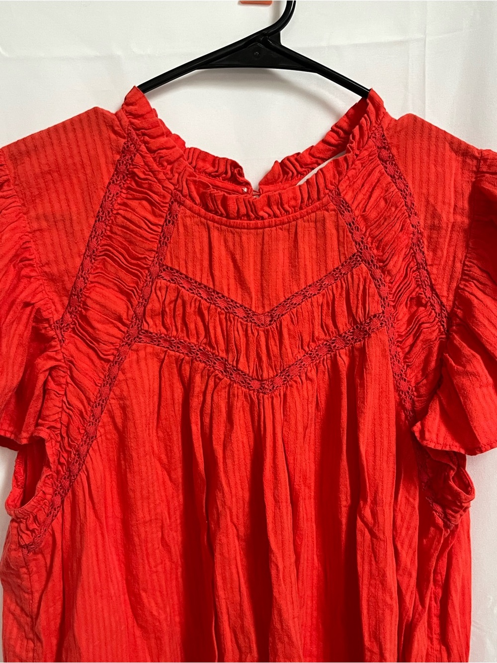 LOFT Coral Red Ruffled Yoke Blouse